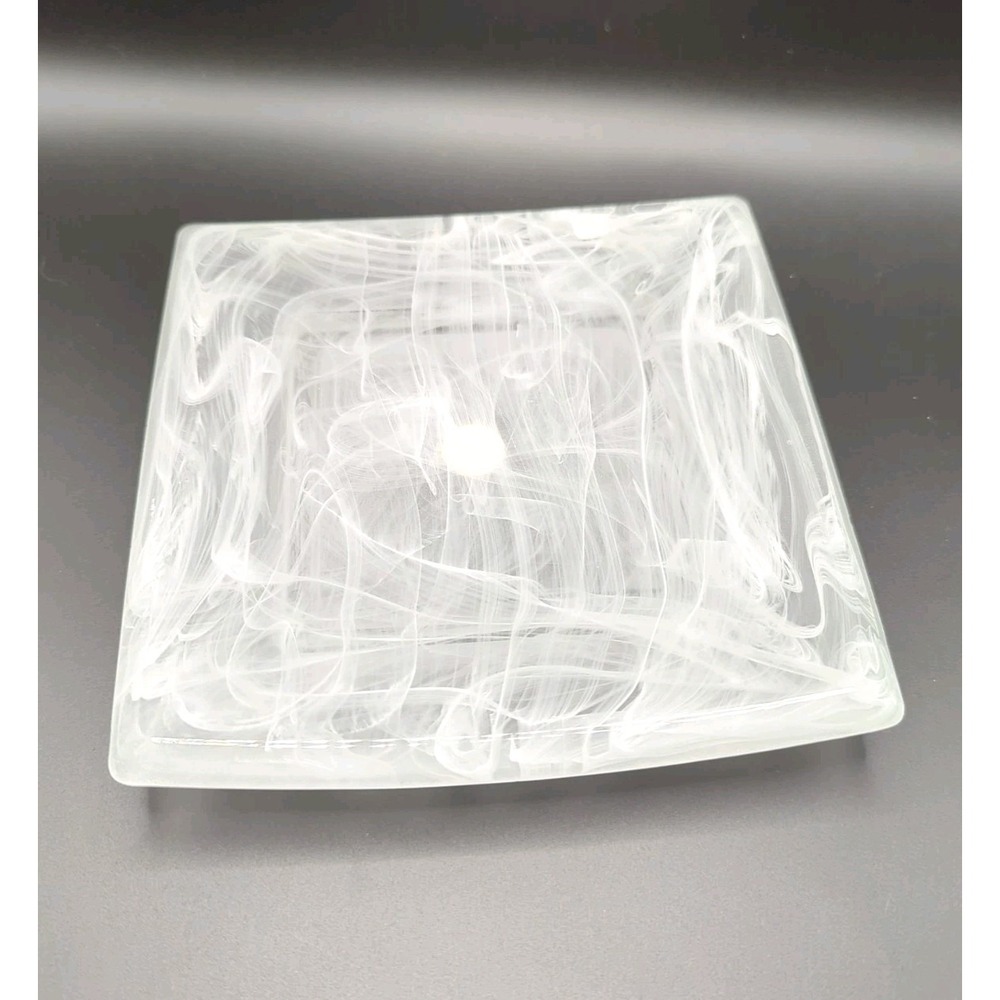 Partylite Pillar Candle Holder Indulgences P7193  White Swirl Glass 6.5" X 6.5"